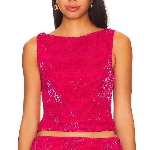 Lovers and Friends Selma Top in Magenta Pink (Sequins), Perfect for NYE - Picture 3 of 4